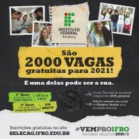 IFRO *INSCRIÇÕES ABERTAS até 13/12 - CURSOS GRATUITOS* Processo Seletivo 2021 - Foto: Reprodução