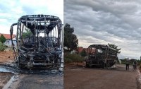 Ônibus da Eucatur e caminhão baú são incendiados em Mirante da Serra na madrugada desta terça-feira - Foto: Reprodução