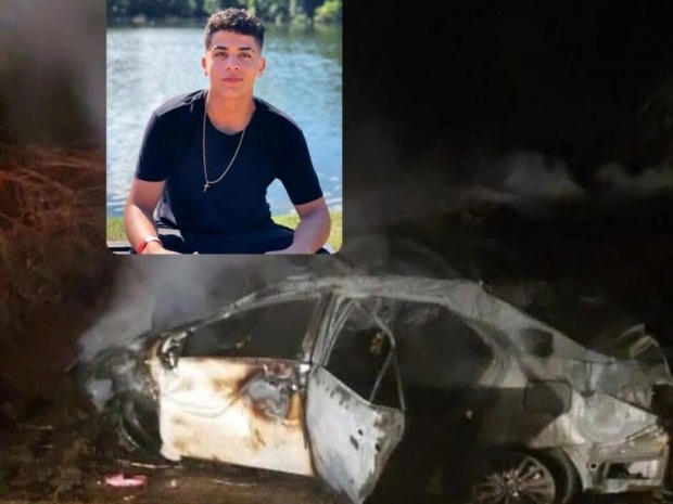 Grave acidente na BR-364: Guilherme Deambrosio, 18, faleceu carbonizado. Duas garotas escaparam ilesas (Foto: Reprodução)