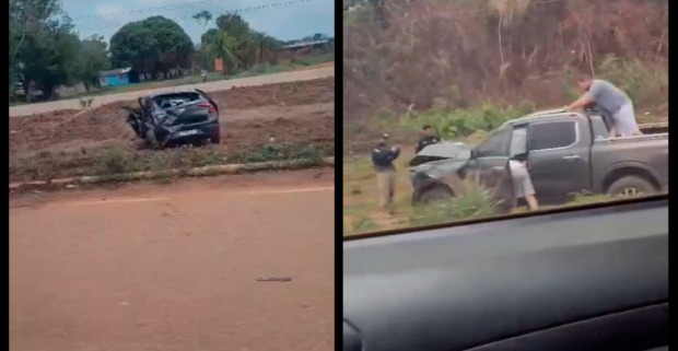 Veículo capotou após colisão com caminhonete (Foto: Reprodução)