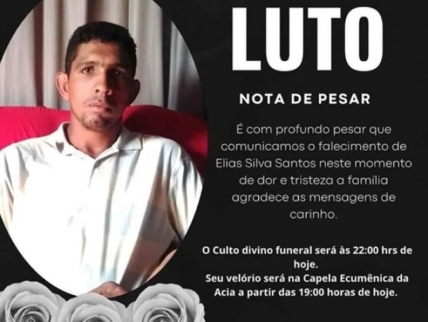 Nota de Pesar pelo falecimento de Elias Silva Santos de Ariquemes