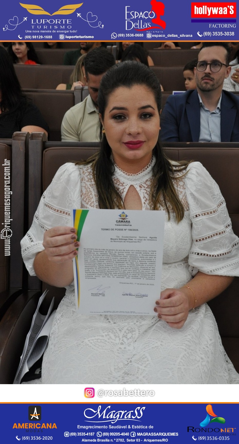 Sessão Solene de Posse vereadores, prefeita e vice-prefeito para o mandato 2025 - 2028 em Ariquemes Rondônia