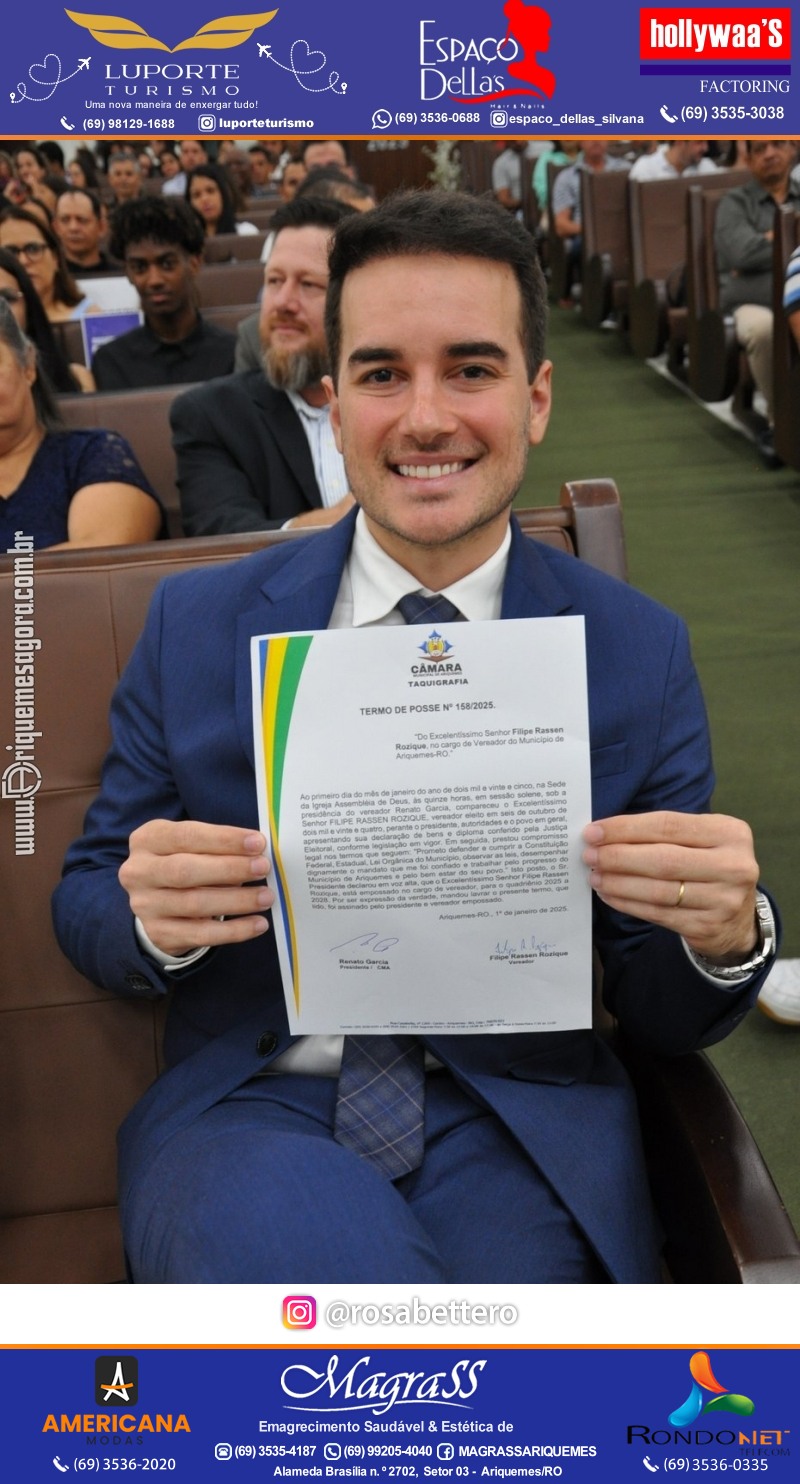 Sessão Solene de Posse vereadores, prefeita e vice-prefeito para o mandato 2025 - 2028 em Ariquemes Rondônia