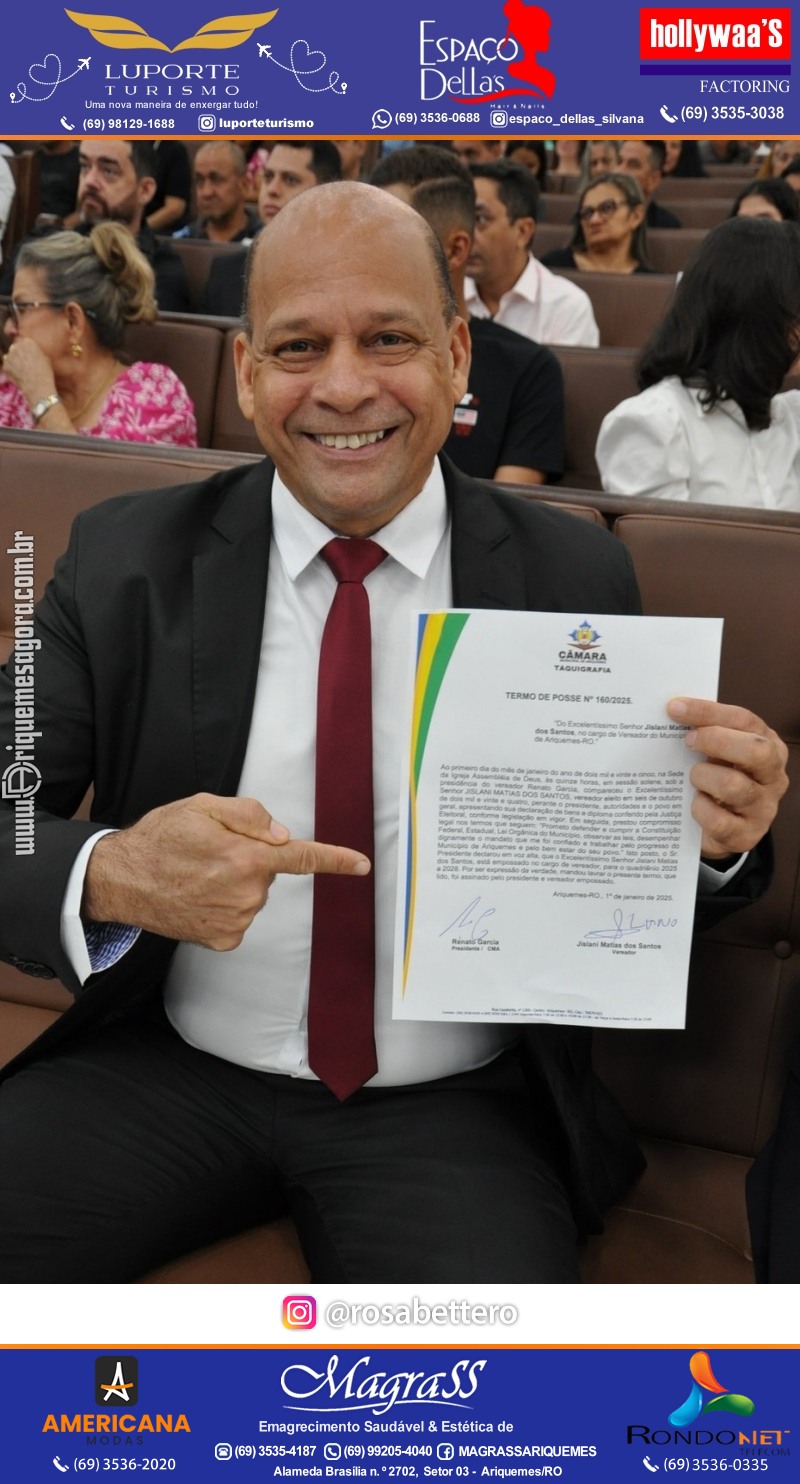 Sessão Solene de Posse vereadores, prefeita e vice-prefeito para o mandato 2025 - 2028 em Ariquemes Rondônia