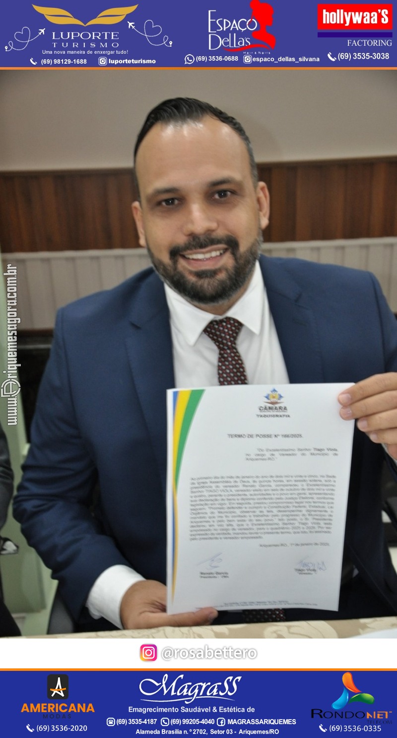 Sessão Solene de Posse vereadores, prefeita e vice-prefeito para o mandato 2025 - 2028 em Ariquemes Rondônia