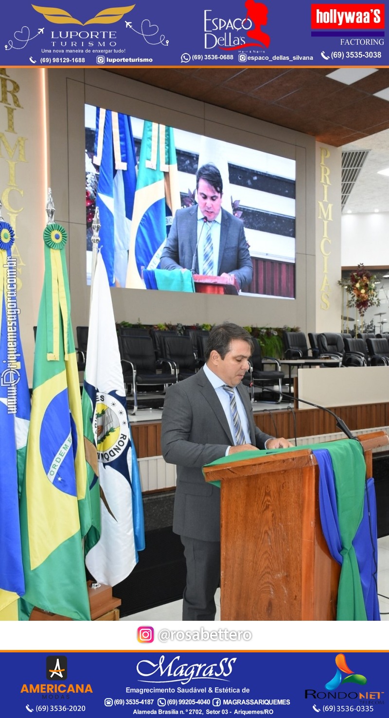 Sessão Solene de Posse vereadores, prefeita e vice-prefeito para o mandato 2025 - 2028 em Ariquemes Rondônia