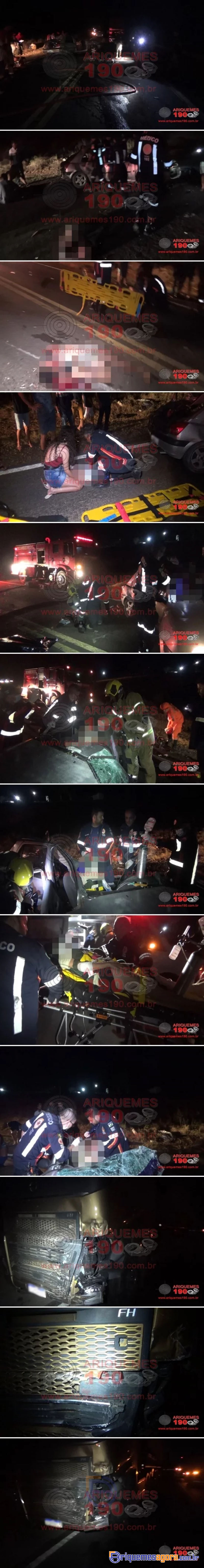 Três pessoas vêm a óbito em grave acidente entre carro e carreta na BR-364 em Ariquemes nesta noite